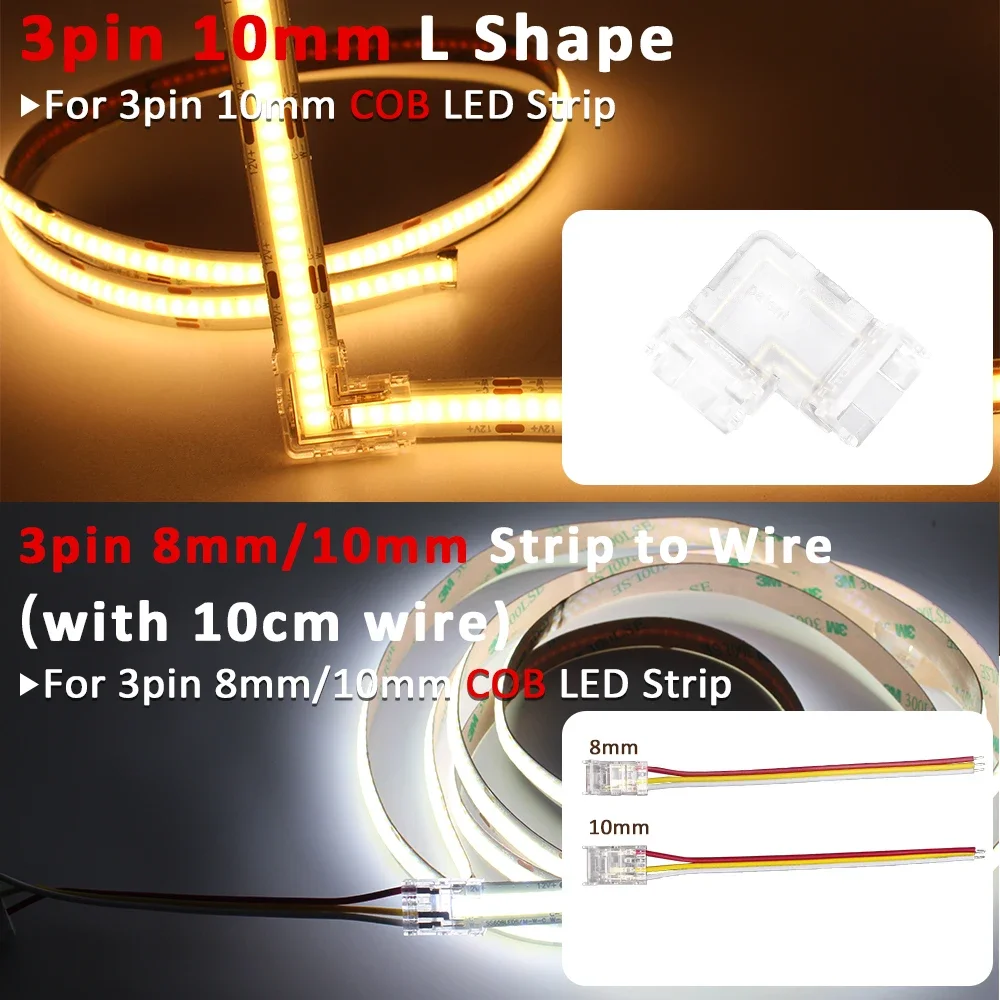 5 قطعة LED موصل الشريط COB SMD 2Pin 3Pin 4Pin 5 مللي متر 8 مللي متر 10 مللي متر L-شكل قطاع إلى شرائط لحام خالية ل RGB CCT LED قطاع أضواء #4