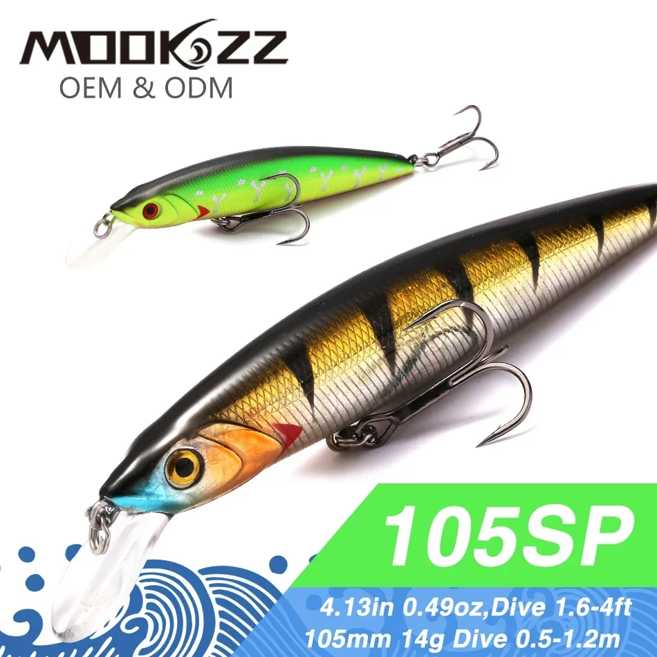 105MM 14G MOOKZZ Top Hard Fishing Lure Suspension Minnow High Quality Baits Wobblers  Professional Fishing Tackles Artificial