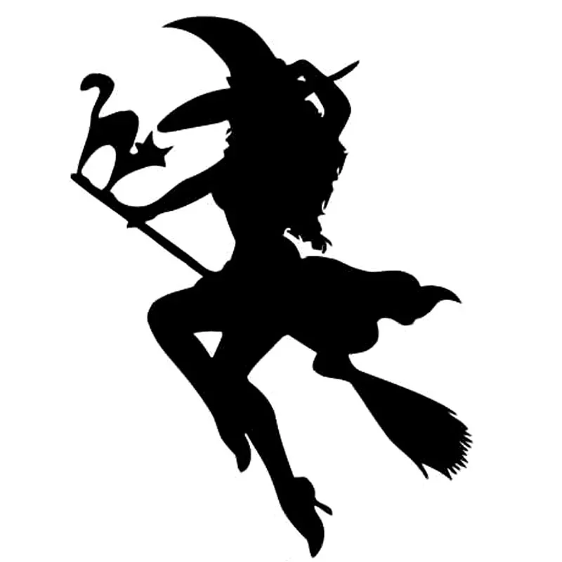 15cm Halloween Witch Flying On Broom Car Stickers Sunscreen and Waterproof Decoration Exterior Parts Sticker Products Cute, PVC