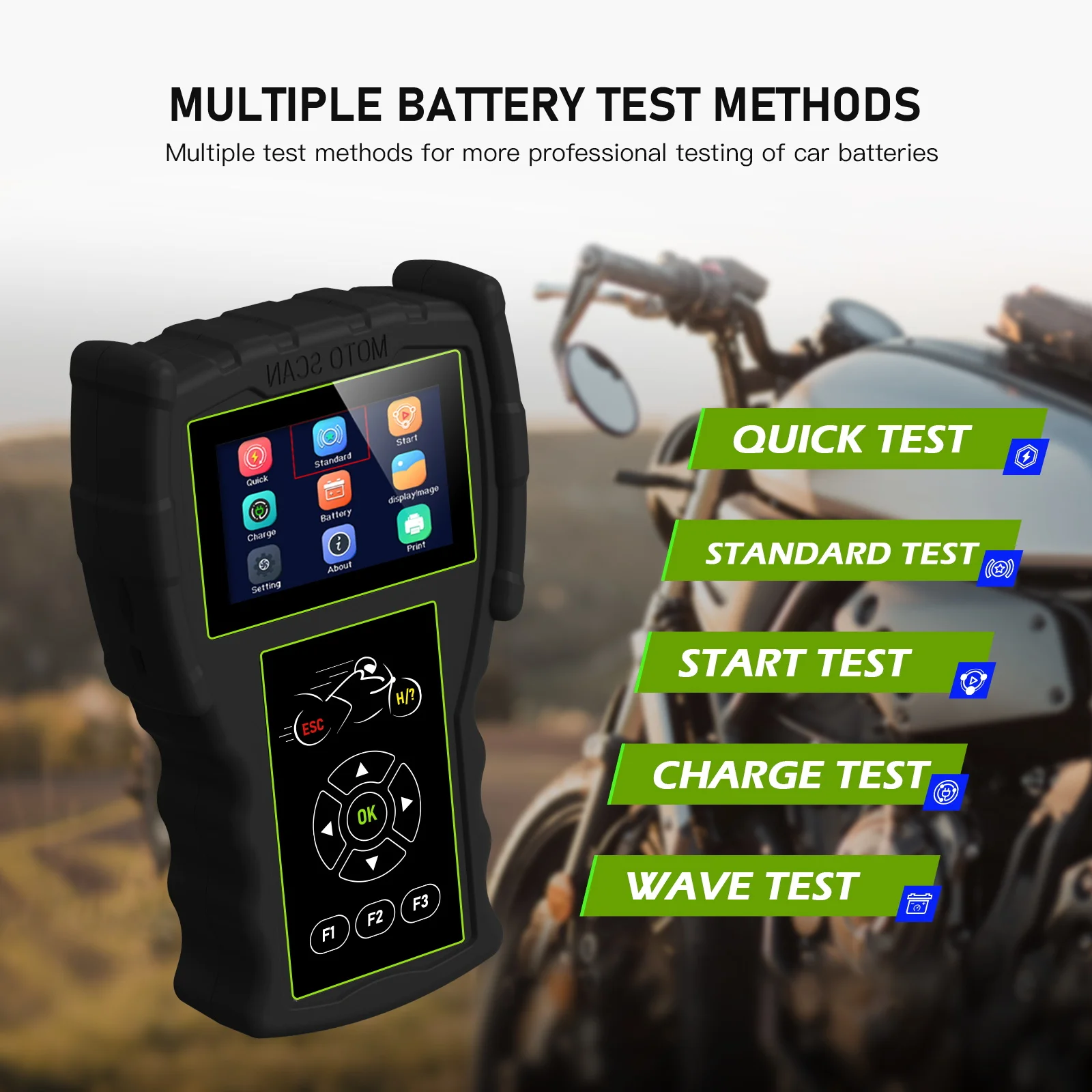 JDiag M100 Motorcycle Handheld ScannerMultilingual Diagnostic Tool Universal 2 in 1 Scanner Motor Scan Battery Tester