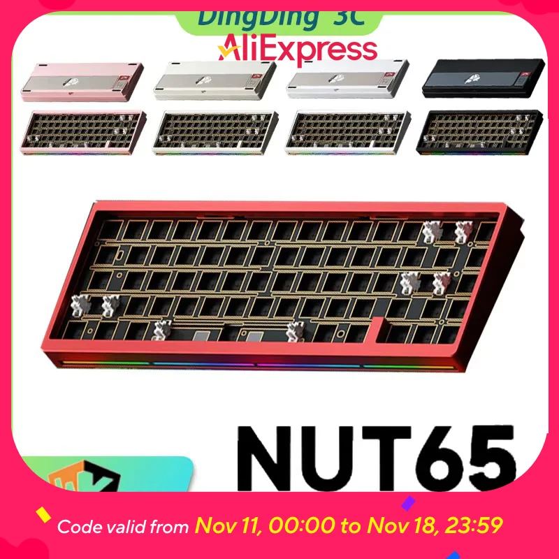 

WEIKAV NUT65 Wireless Keyboard Kit 3Mode Aluminum Alloy Dual Gasket Hot Swap RGB Long Endurance Custom Gaming Keyboard Accessory