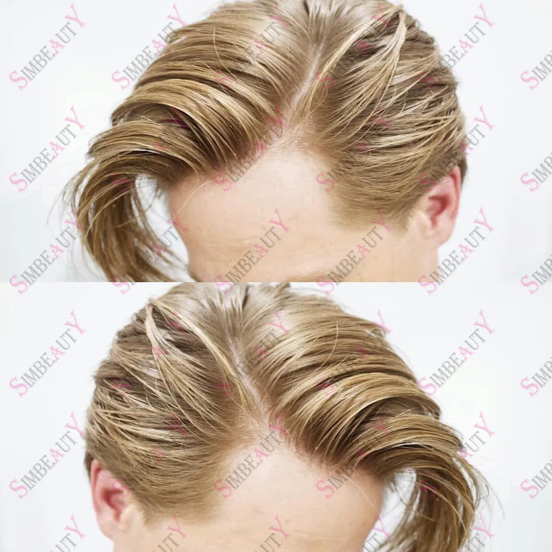 Durable Super Thin Skin Man Toupee Ash Blonde Full Pu 100% Human Hair Men Hairpiece Replacement System Male Prosthesis