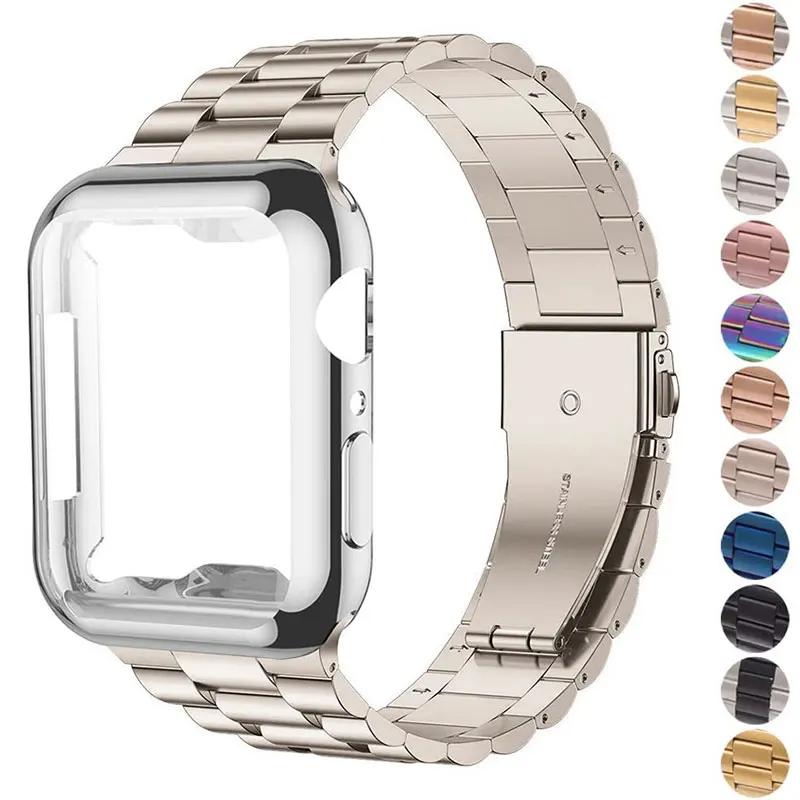 Gehäuse armband für iwatch Band 38mm 42mm 41 Edelstahl Metall armband für Apple Watch 7 45mm 44mm 40mm se Serie 8 6 5 4 Band