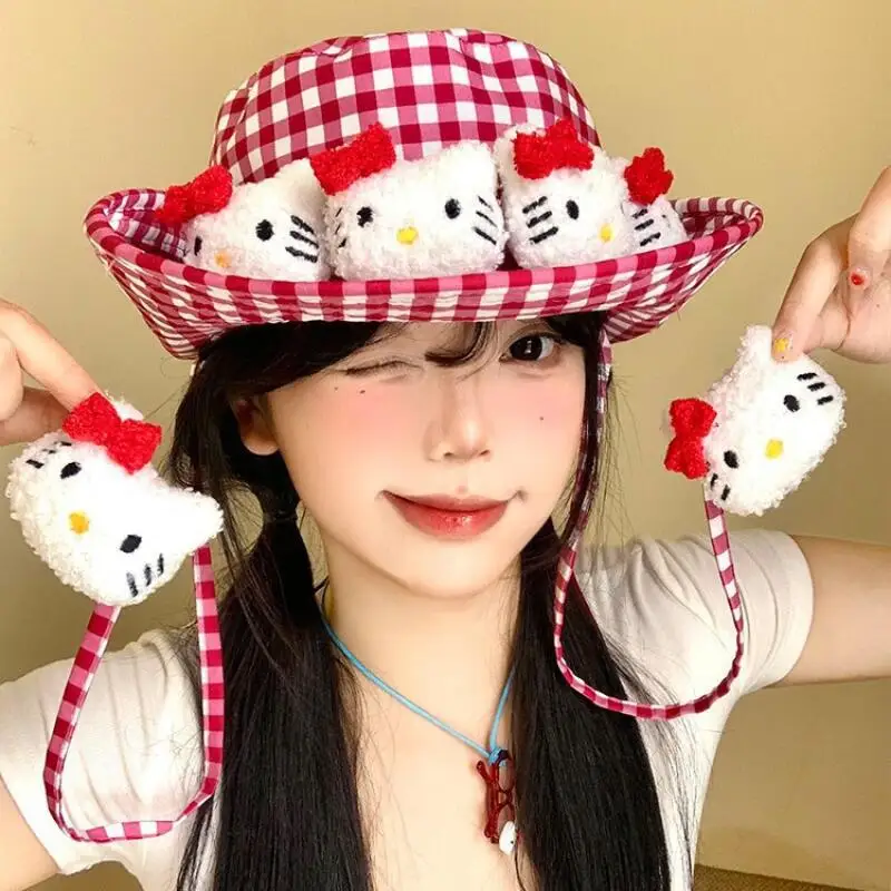 

Kawaii Hellokitty Sun Protection Fisherman Hat for Women Cartoon Y2K Subculture Breathable Outdoor Sun Shade Hat Accessory
