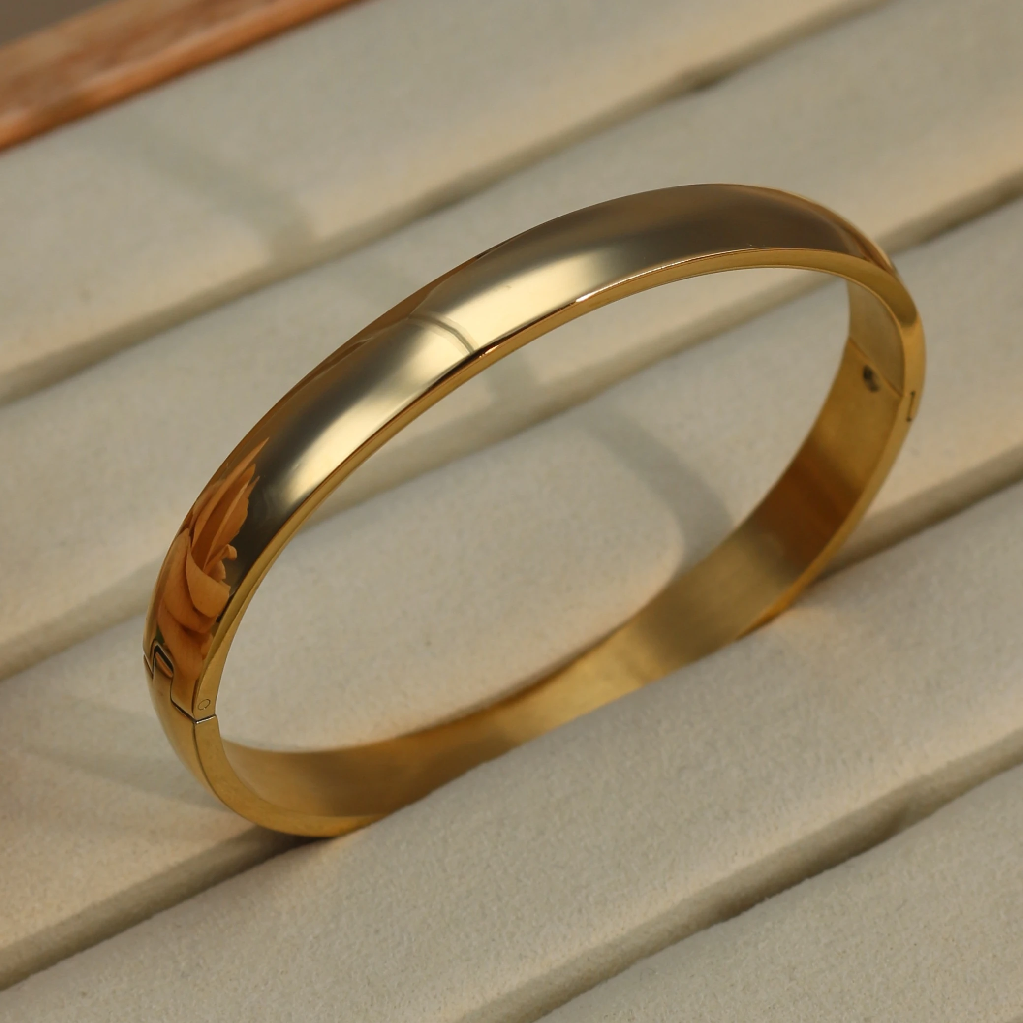 Simple Smooth Couple Jewelry Stainless Steel Rose Gold Colour Lover Men Bangle Plain Love Wome Bracelets For Present