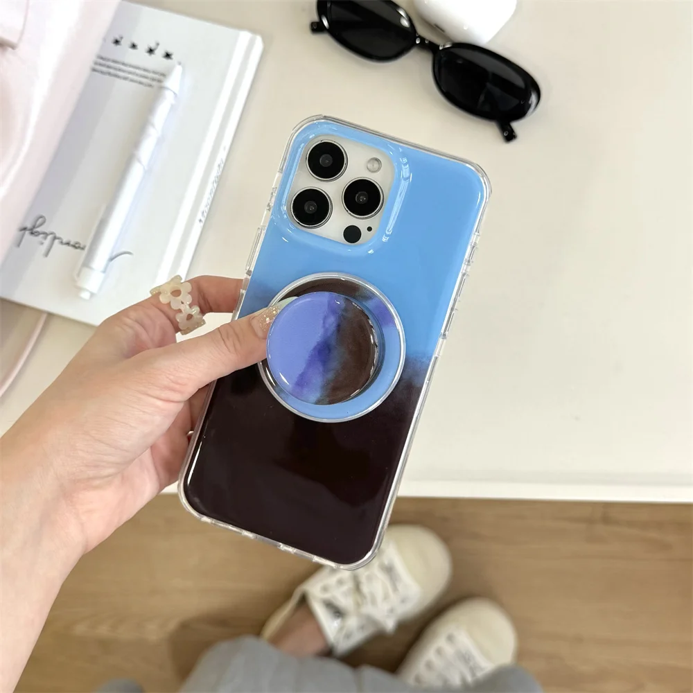 

Creative Blue Brown Bracket Protective Cover for Apple iPhone 16 ProMax iPhone 15/14/13 Soft Case Anti Drop