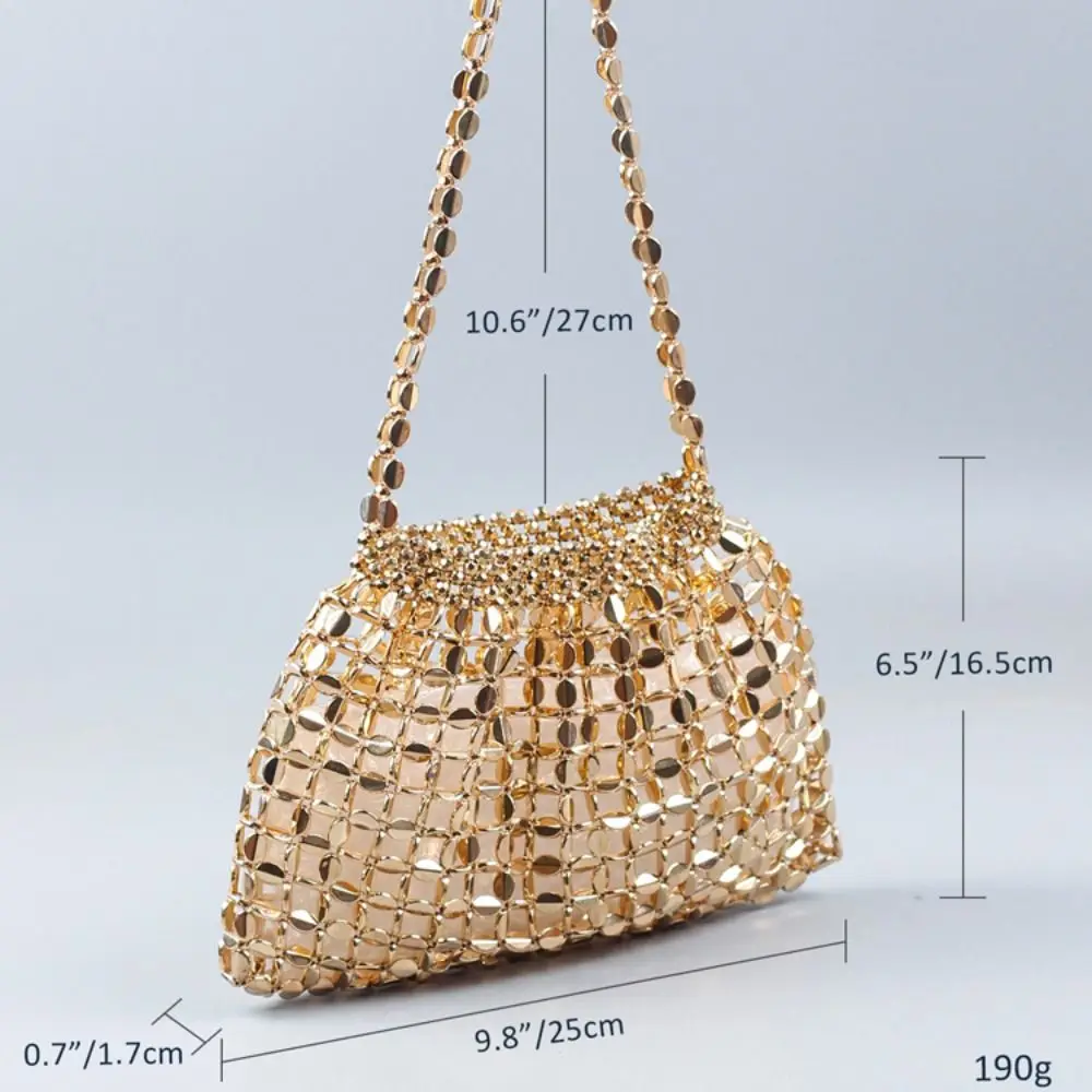 Sac messager en acrylique pour femme, tissage de perles faites à la main, sacs à main de grande capacité, mode initiée, or et argent