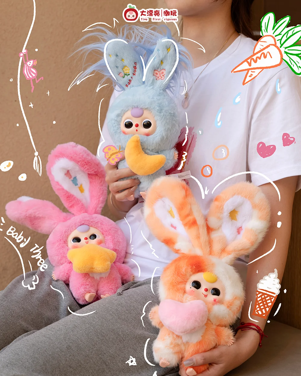 

Baby Three V3 Lily Rabbit Town Series Плюшевая слепая коробка Мультяшный милый большой ушной кролик-компаньон для сна Кукла для девочек Подарочная коробка на день рождения