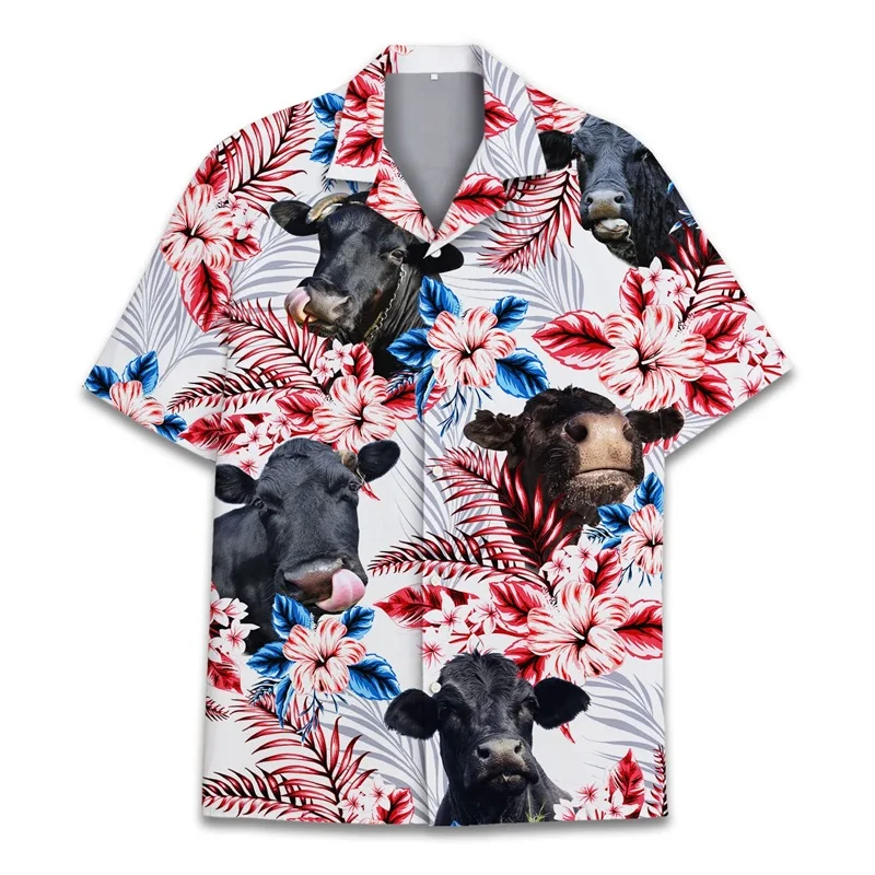 3D Print Funny Animal Hawaiian Shirts For Men Women Summer Short Sleeve Casual Relaxed-Fit Button Down Beach Shirt Mens Tshirt