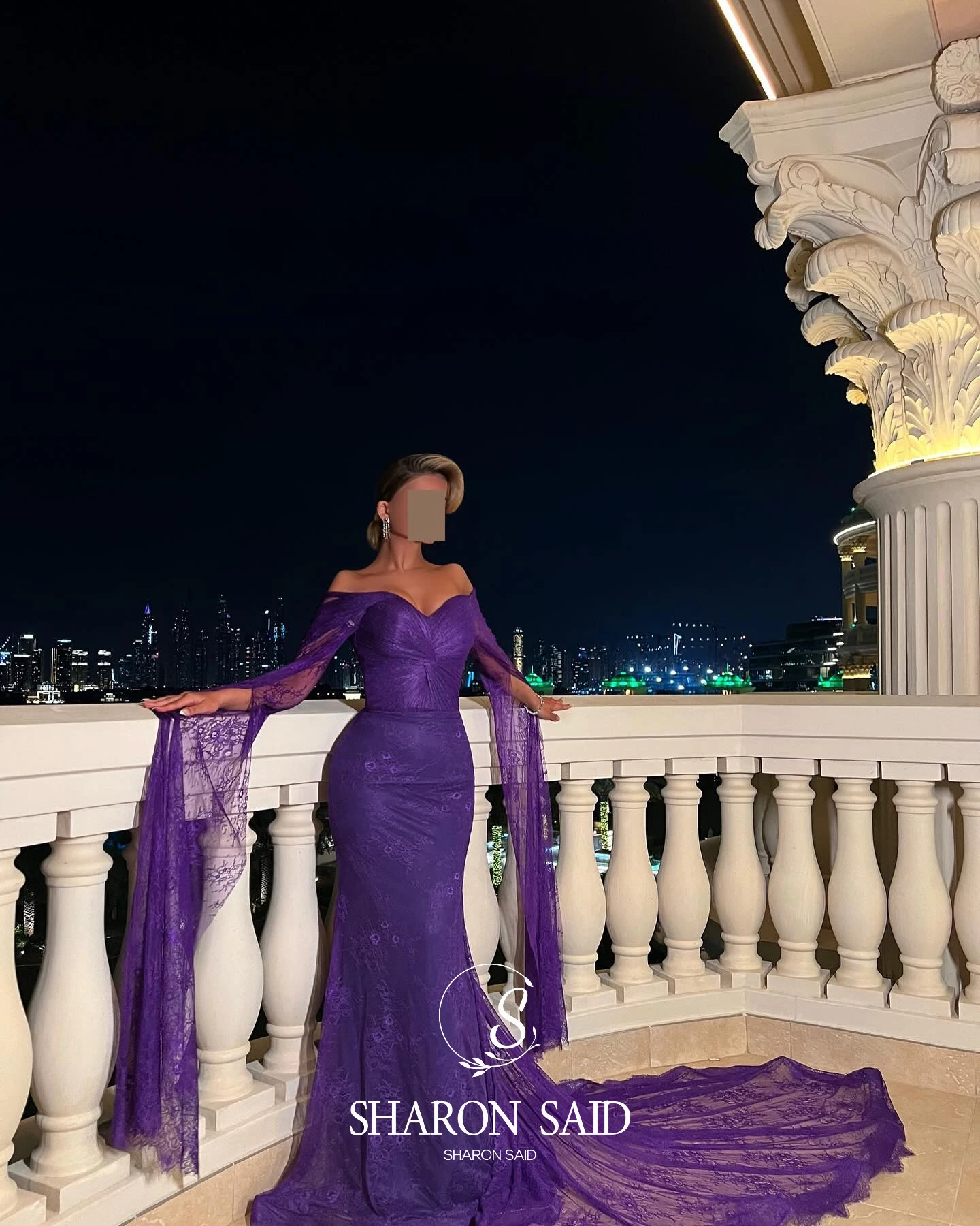Sharon Said Spitzen-Meerjungfrauenkleid in Lila mit Kurzen Ärmeln, Arabisches Damen-Hochzeitskleid SF055, Maßanfertigung – Detail 5