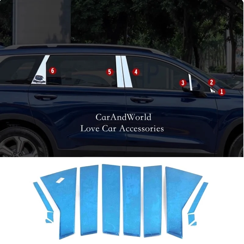 For Hyundai Santafe Santa Fe 2006-2022 Stainless Car Center Door Window Pillar B/C Post Column Cover Trims Sticker Accessories