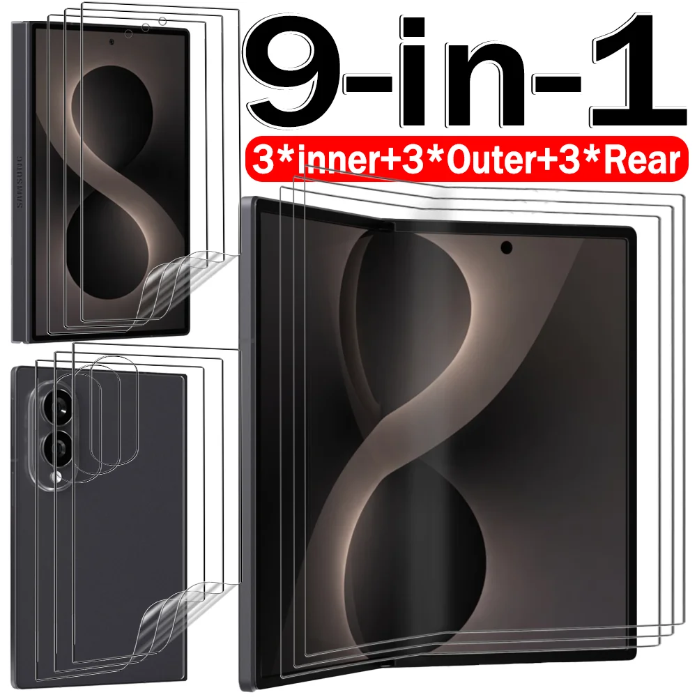 9in1 Hydrogel Films for Samsung Galaxy Z Fold 8 Fold8 Ultra Outer Rear Inner Screen Protectors for Samsung Galaxy Z Fold 7 6 5G