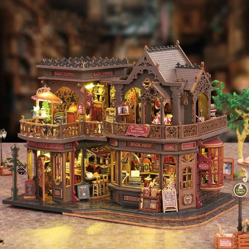 DIY Wooden Letter Coffee Cottage Miniature Dollhouse 3D Puzzle Assembly Model Kits for Adults Birthday Gifts Toys Home Decor