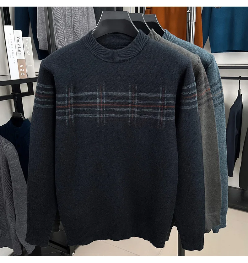 

2025 Autumn/Winter New Men's Sweater Inner Knitted Sweater Thickened Striped Base Sweater