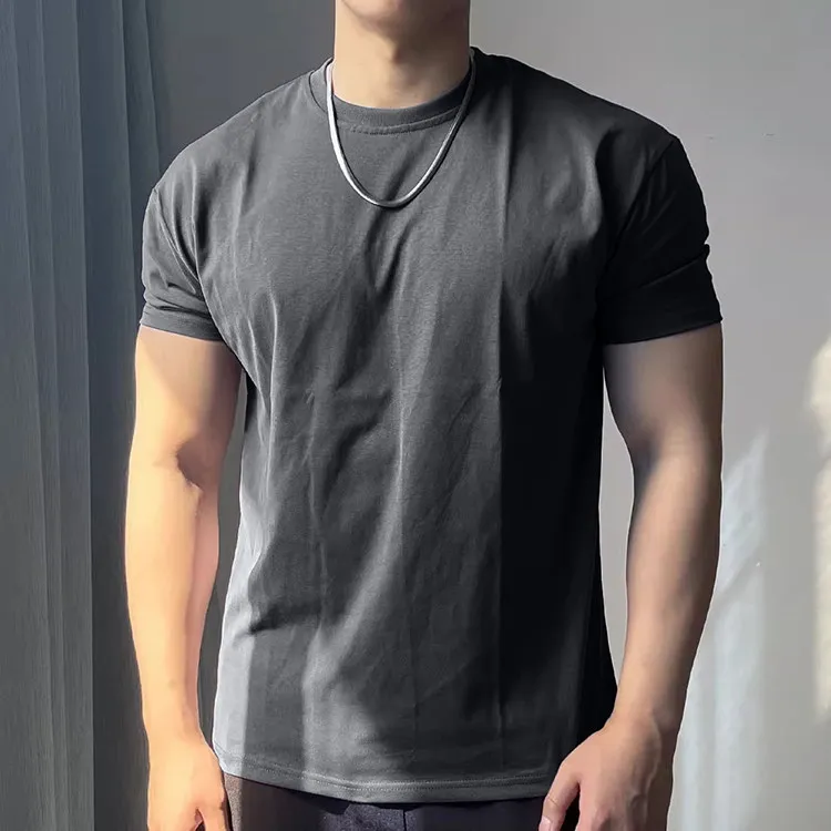 Men Rib Cuffed Short Sleeve Workout Tee Small Crew Neck Loose Breathable Muscle Fit Fitness Running Training Gym T Shirt