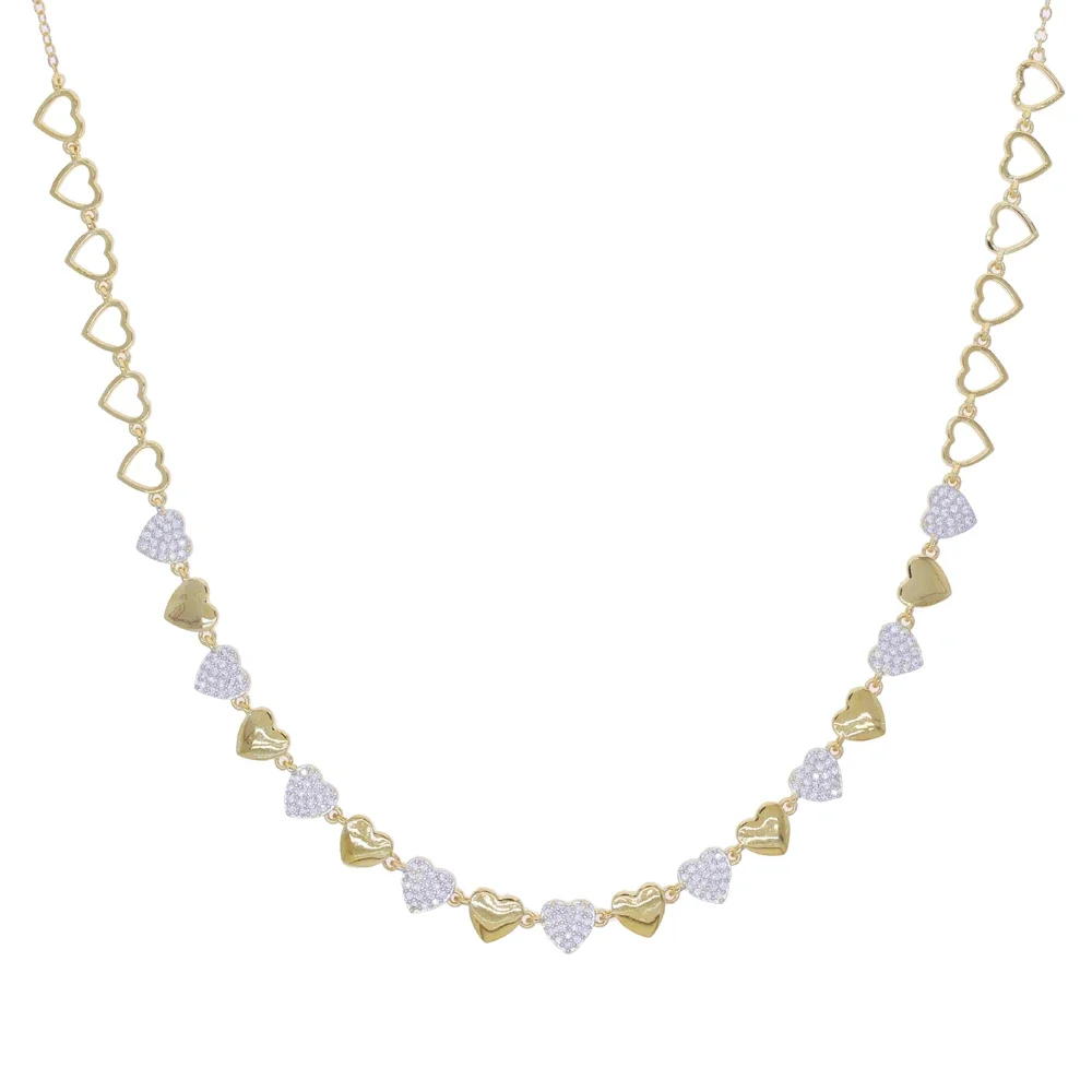 Valentine's Day Gfit For Girlfriend Geometric Heart Shaped Charm Micro Paved 5A CZ Sparking Bling Gold Color Charm Necklace