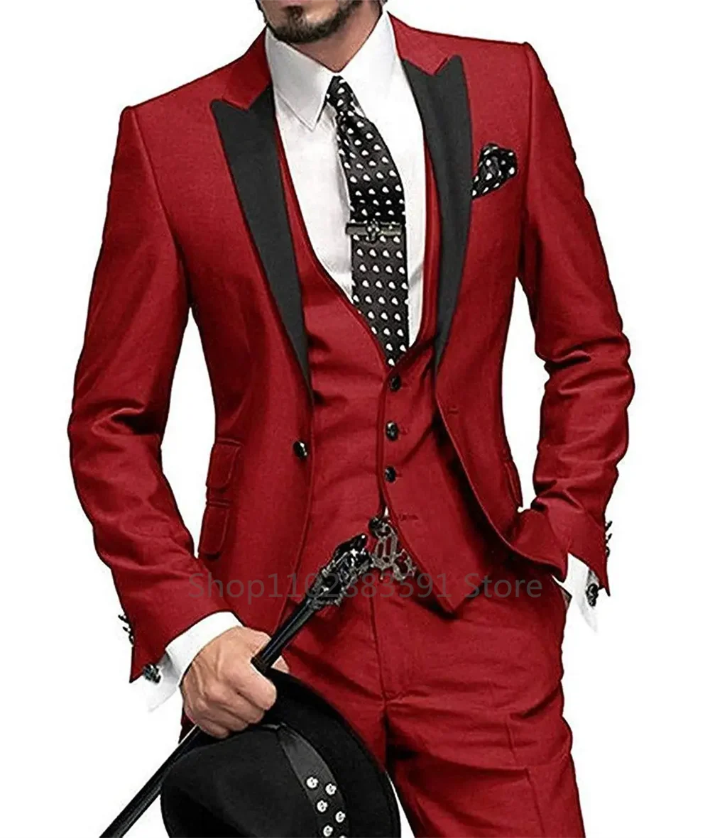 Men Suit 3 Pieces Slim Fit Business Leisure Wedding Banquet Bridesman Wedding Set Jacket Vest With Pants Bridegroom Suit