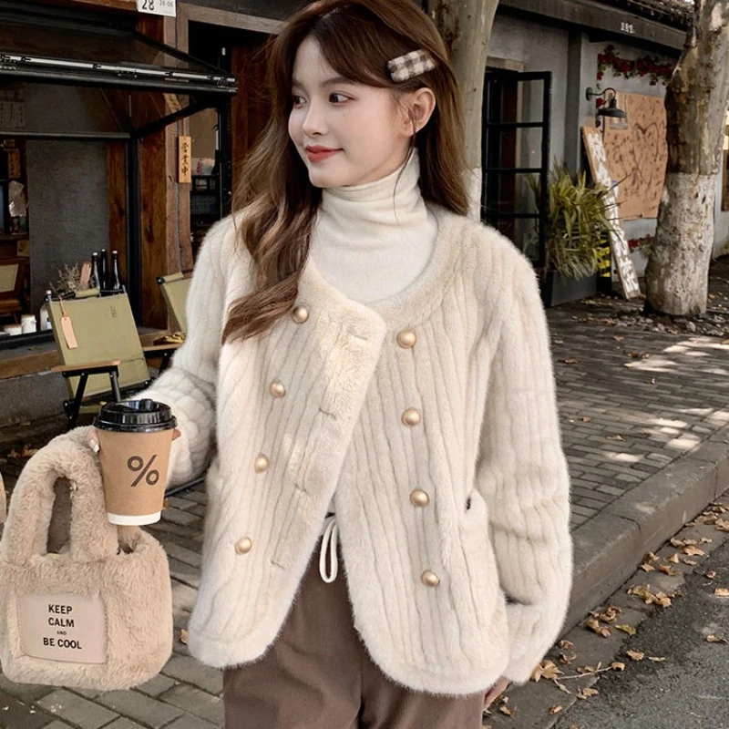 

Autumn Winter Female Lamb Wool Faux Fur Tops Coat 2025 Women Stand Collar Short Fur Jacket Ladies Long Sleeves Plush Outerwear