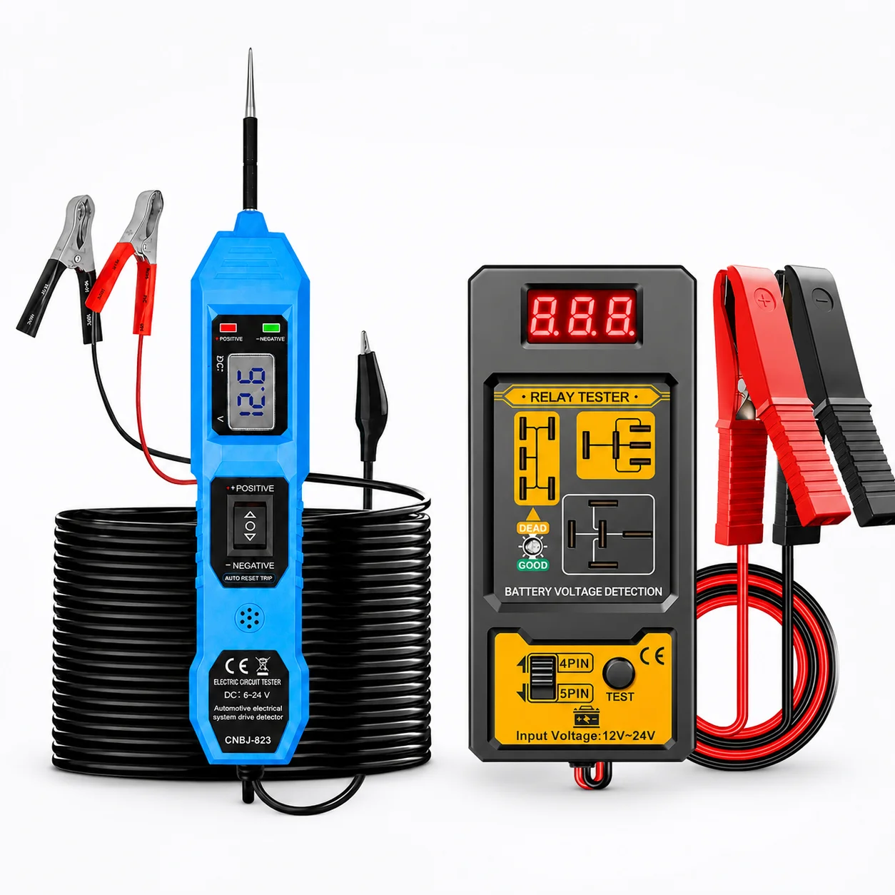 Professional Automotive Electrical Test Tool Kit, Cnbj-823 6-24V Circuit Tester + 12-24V Relay Analyzer, Car Wiring Fault Detector