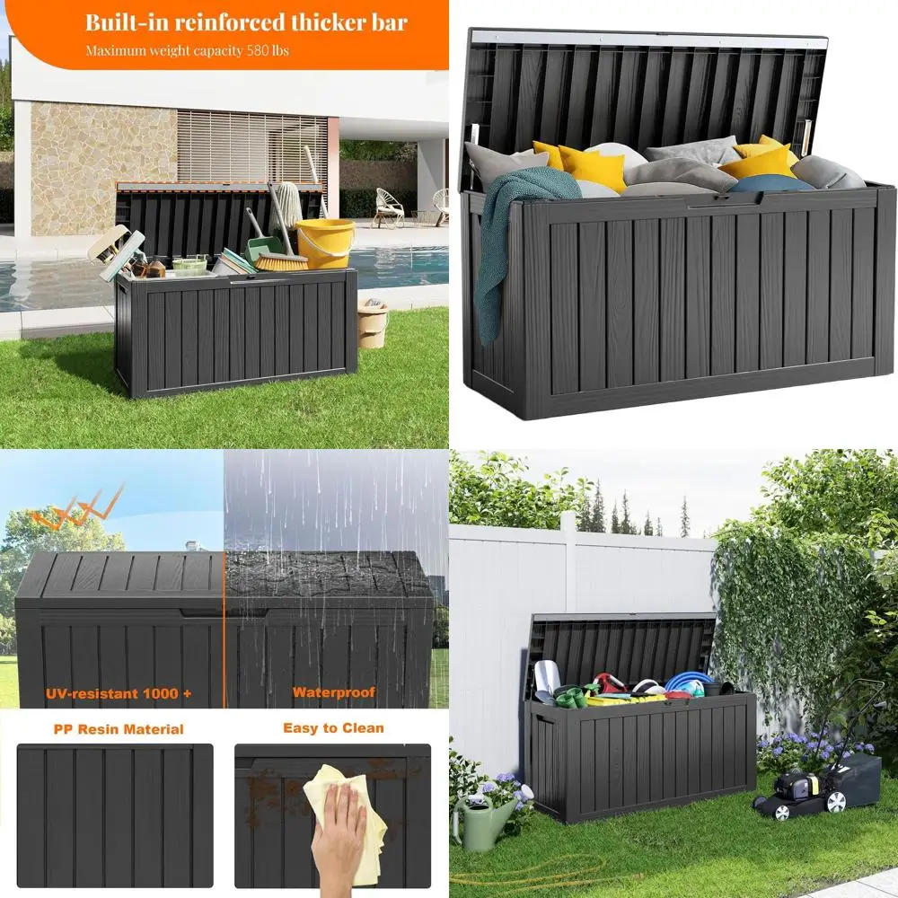 

90 Gallon Lockable Outdoor Storage Box for Patio Furniture, Garden Tools, and Waterproof Storage in Black