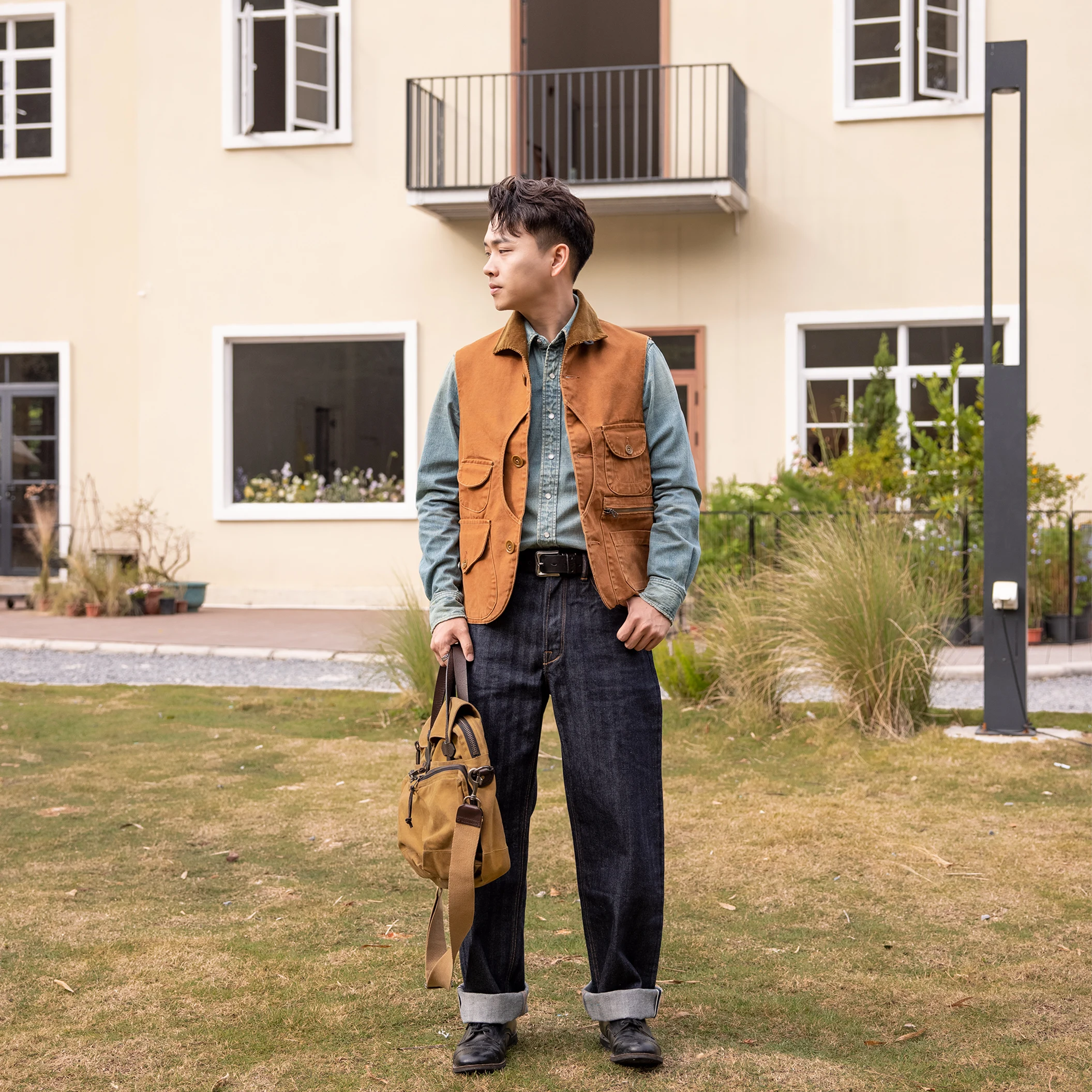 FW-0012 US Big Size Super Quality Multi Pockets Waistcoat Men's Cotton Canvas Fishing Vest