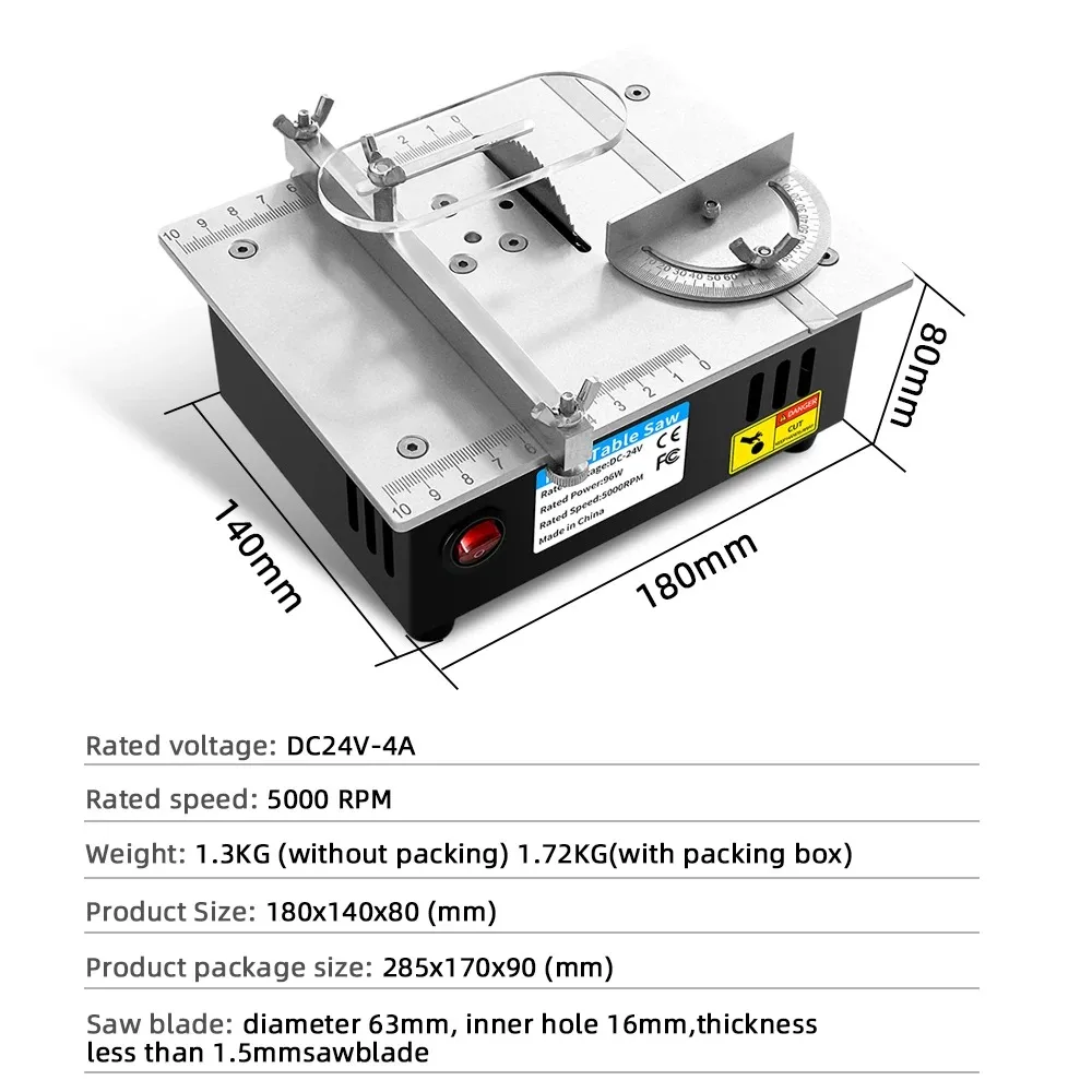 96W Adjustable Mini Multifunctional Table Saw Electric Desktop Household DIY Cutting Tool Woodworking Bench Lathe Cutter Machine