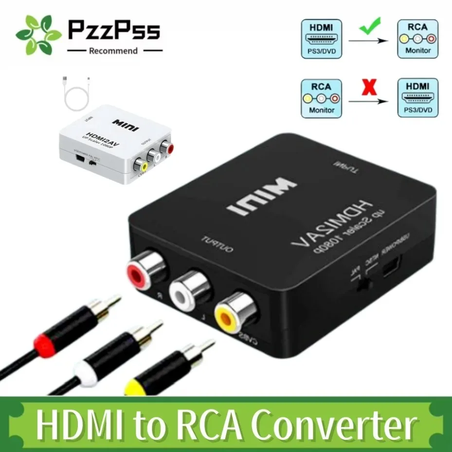 HDMI to AV RCA Adapter HDMI to Composite CVBS Video Audio Converter LR Stereo AV Scaler for HDTV Projector