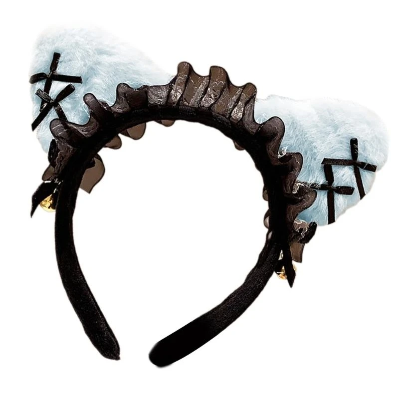 

5asd Cats Women Headband Cosplay Costume Hairhoop with Bowknot & Bells for Masquerades Party Anime Headwear Roleplay Accessory