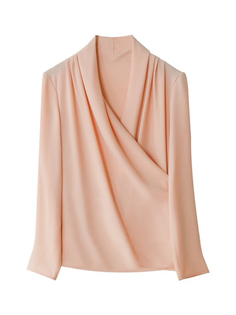 

Spring Loose Fit V-Ne Long Sve Overhead Sle Faionable Commuting Versatile irt Peach Pink Color Women's Polyes...