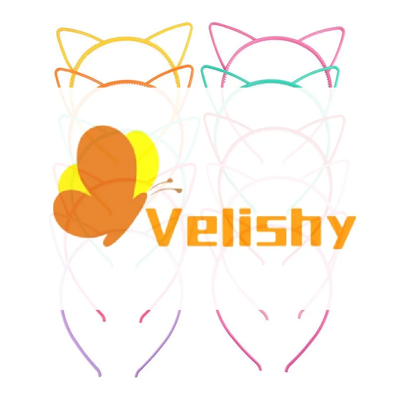 

12PCS Kids Cat Ears Hairband Set Cute Solid Color Plastic Headband Tooth Outer Ear Accessory For Children Random Color