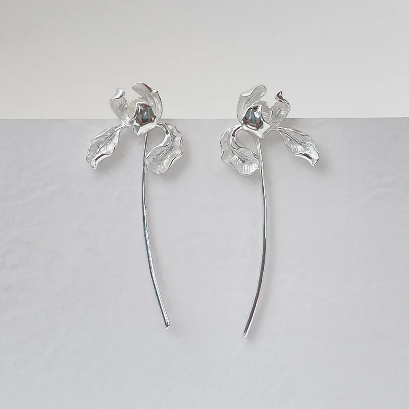 Amxiu Original Design: My Spring - Copper Alloy High-End Iris Flower Stud With A Unique Artistic Touch, Detachable Earrings