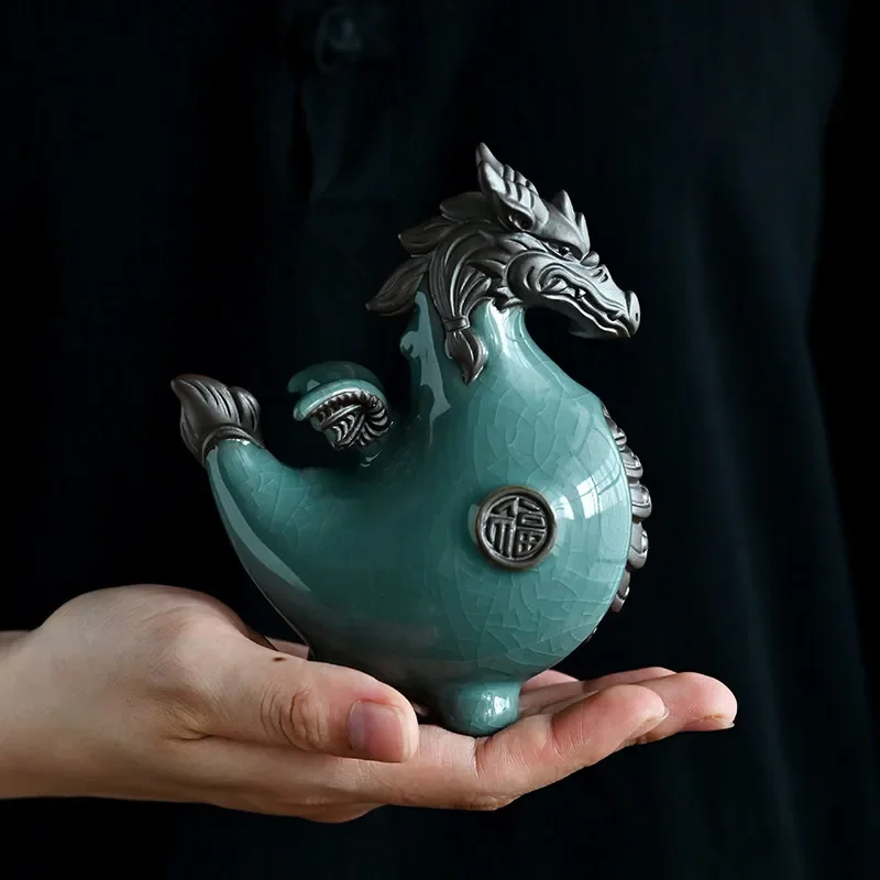 Ceramic Dragon Statues Lucky Mascot Aesthetic Room Decor Tea Pet Decoration Office Desktop Zodiac Loong Figurines Teaware Gifts