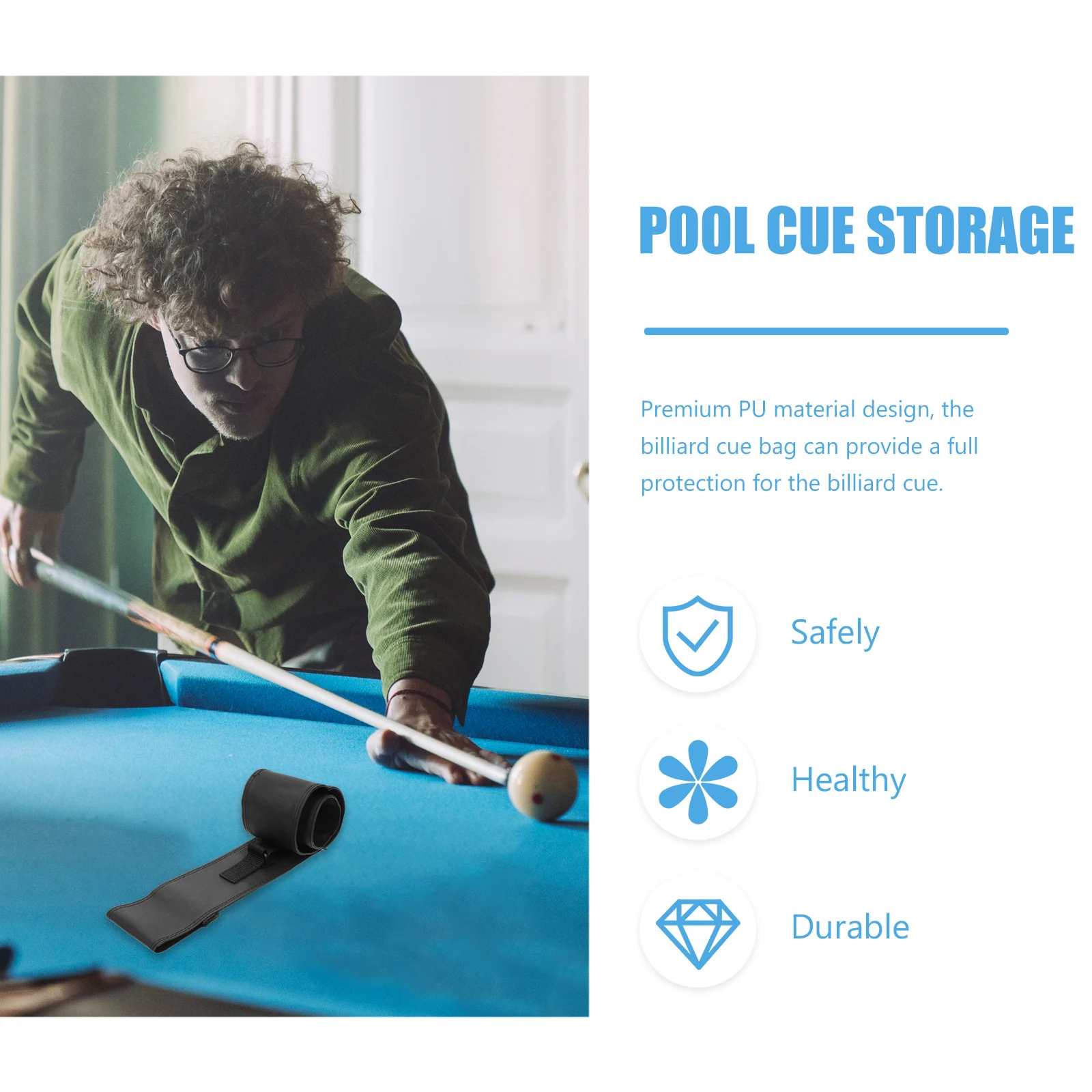 

Pool Cue Storage Bag for 1 Stick Premium PU Material Billiard Rod Pouch Breathable Protector Case Holder Supplies