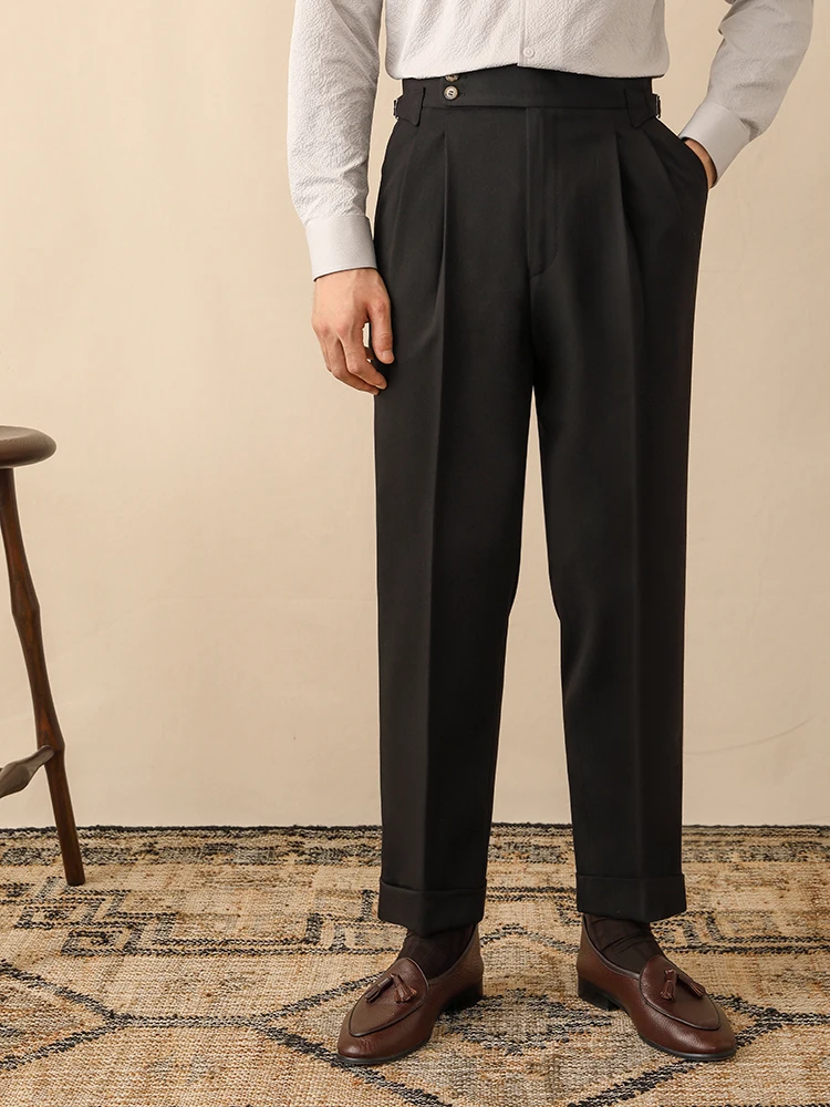 

Мужские повседневные брюки прямого кроя Busin Casual, летние, с пуговицами, не требующие глажки, с высокой талией, драпированные, бренд Tagkita