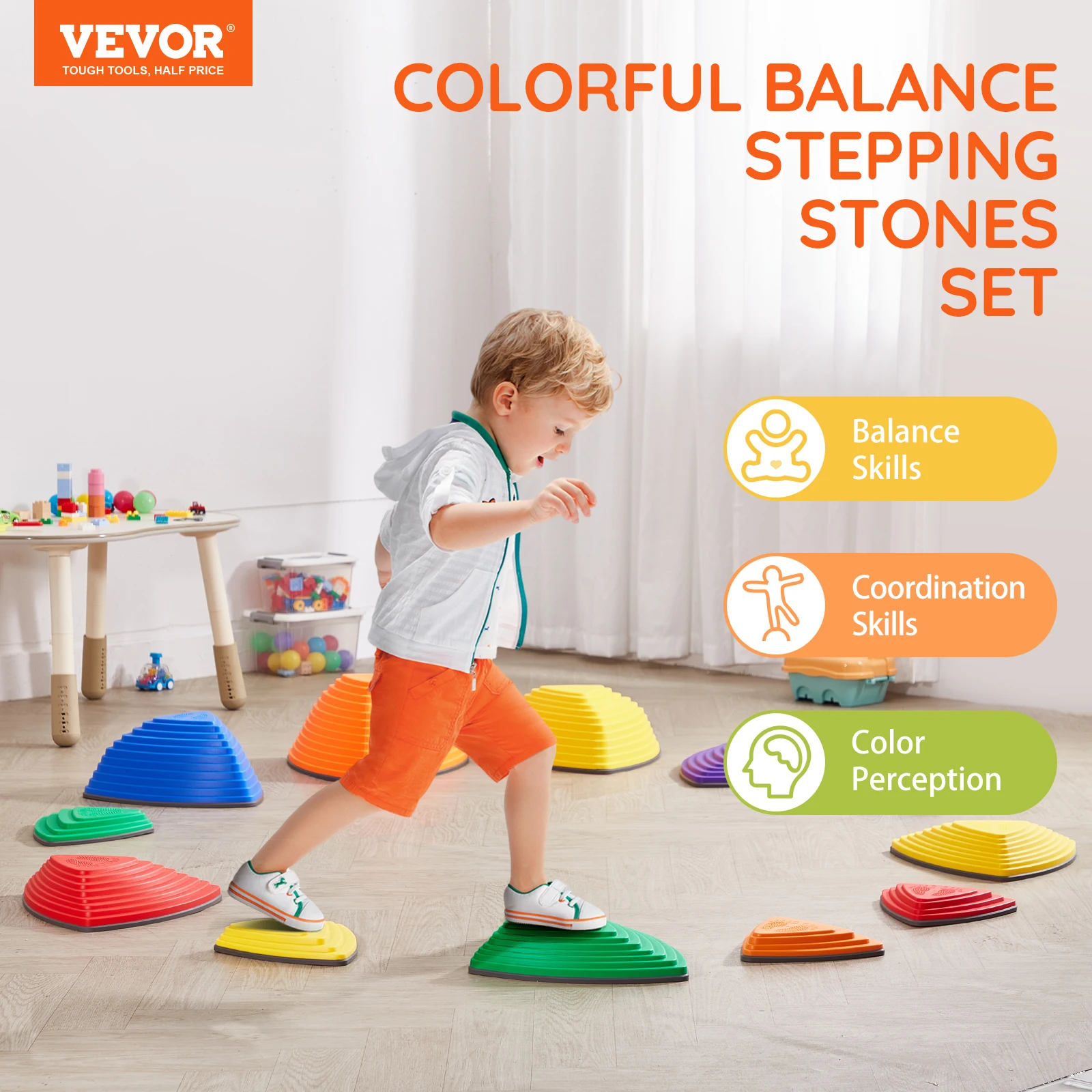 VEVOR 12PCS Children Balance Stepping Stones Sports Toys Sensory Integration Training Parish Party Indoor Kids Social Game