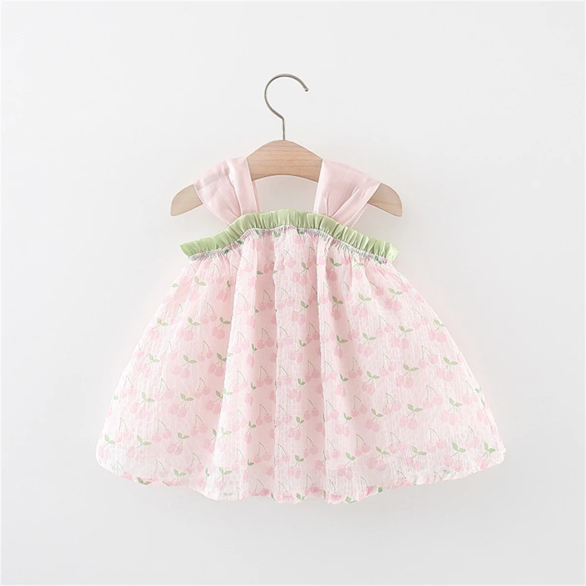 Girl Baby Sleeveless Dress Printed Mesh Shoulder Strap Bow Lovely Party Princess Summer Dress Baby Sweet Summer Children\'S Wear