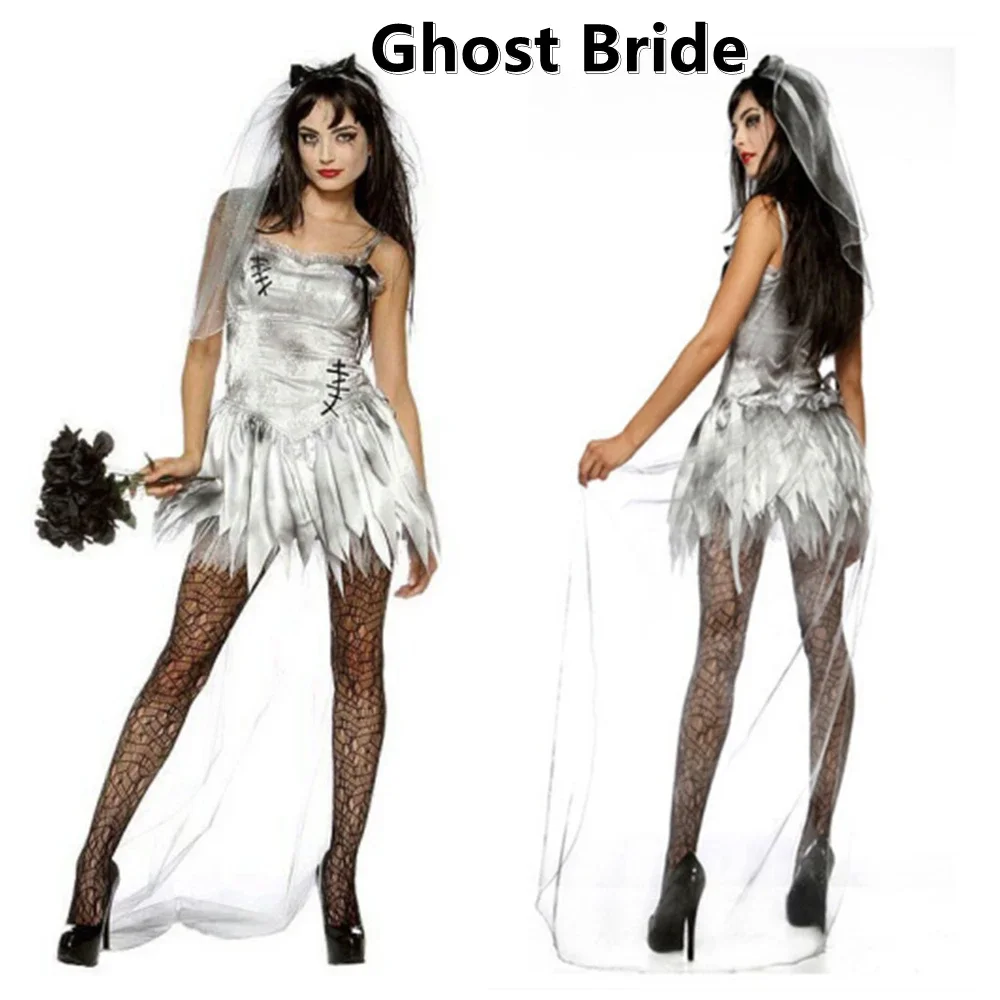 Halloween carnaval feminino fantasma noiva assustador sangrento zumbi enfermeira vampiro diabo horror vestido de festa cosplay conjuntos roupas festival