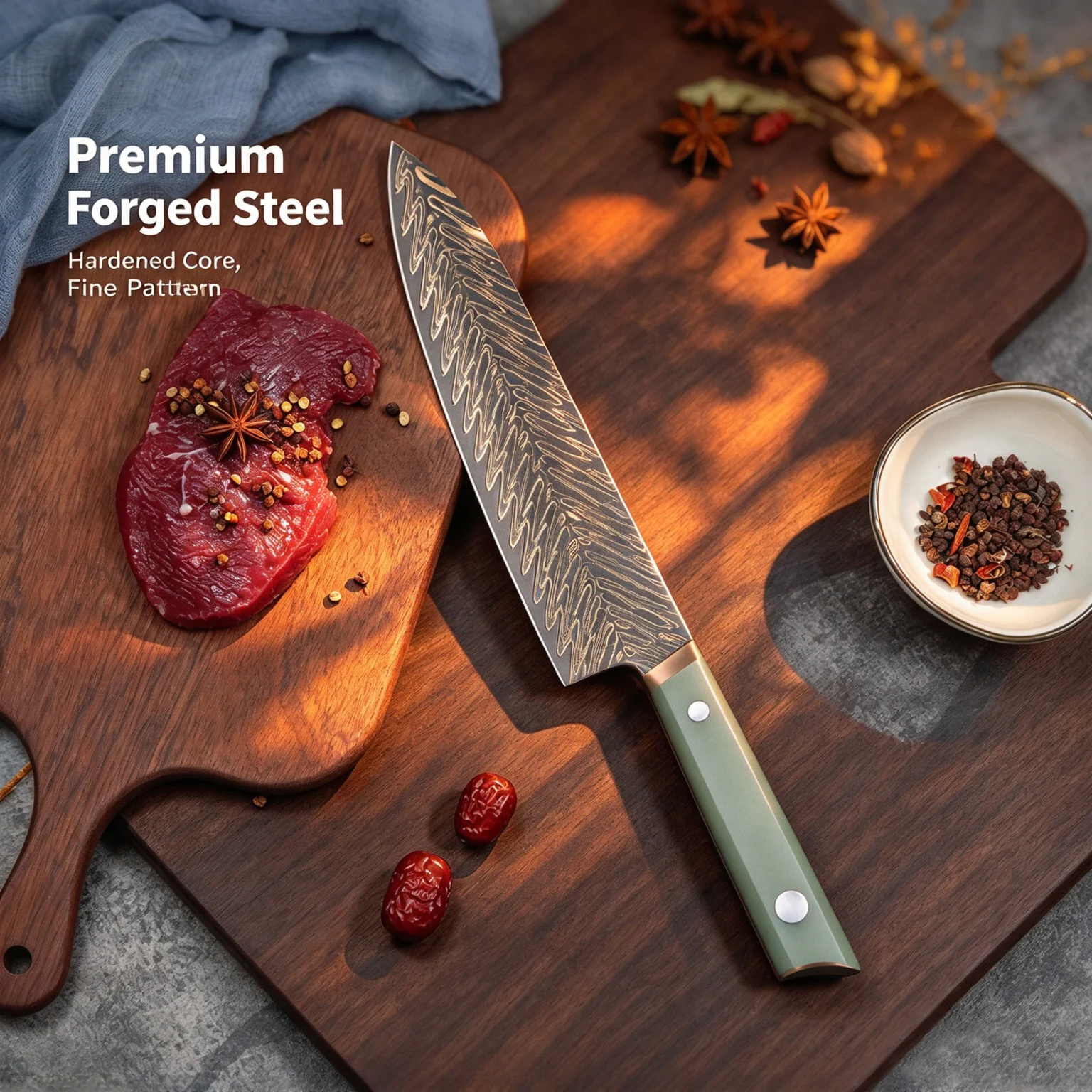 Premium 53 Layers Tricolour Copper 8 inch Chef Knife VG10 Steel Core  Ultra Sharp Slicing Knife Hand Forged Hand Professional