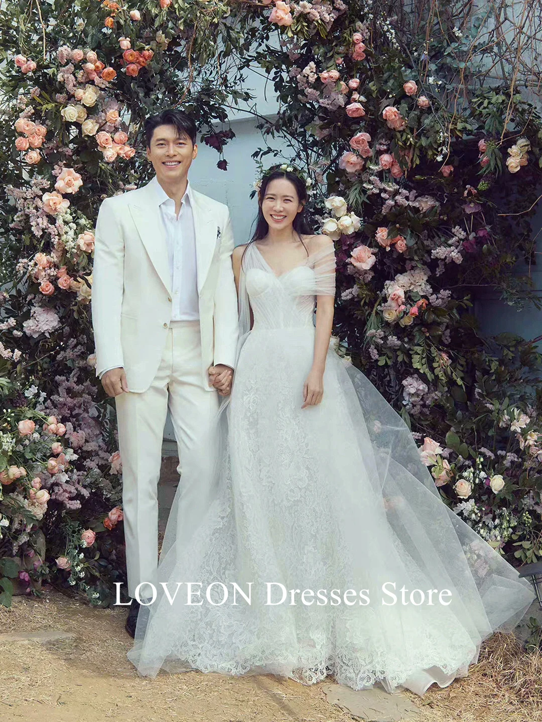 GIOIO One Shoulder Elegant Wedding Dresses Customized 프롬드레스 Mermaid Tulle Lace Korea Pretty Ivory Bride Gowns Party Women Bride