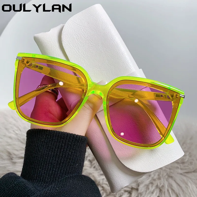 Oulylan Classis Vintage Square Sunglasses Women Oversized Sunglass Women Men Retro Green Sun Glasses Shades Goggle UV400