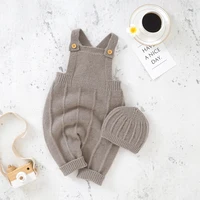Baby Boys Girls Rompers Hats Clothes Fashion Sleeveless Knitted Newborn Infant Netural Strap Jumpsuits Outfits Sets Toddler Wear 2