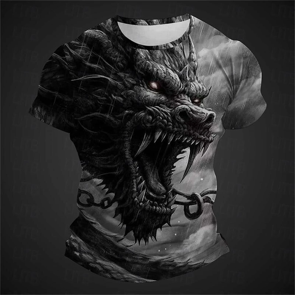 Summer Loose Men's T Shirt Funny Dragon 3D Print Tee Street Trend Vintage Clothes Casual O-neck Short Sleeve Top Fashion T-shirt