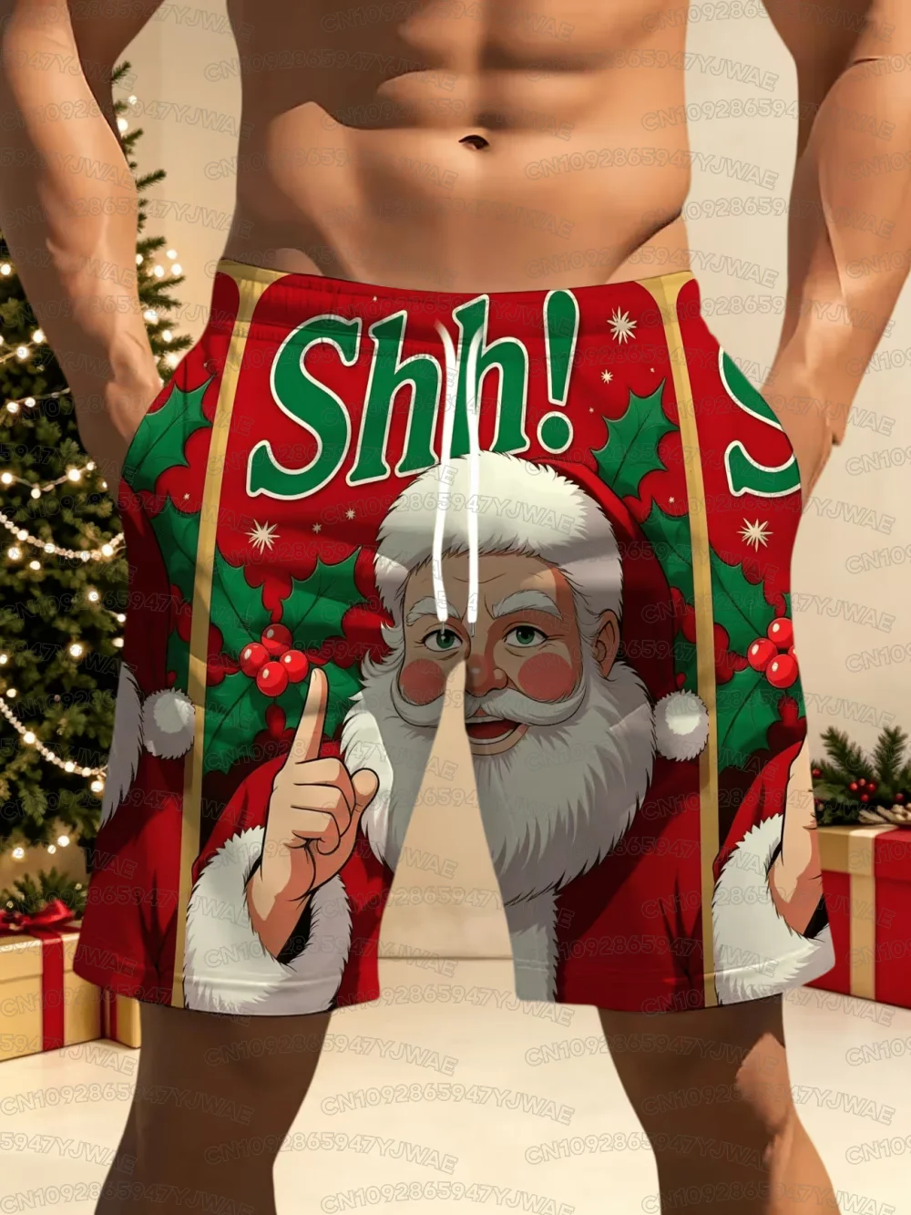 Men'S Women's Christmas Casual Shorts Holiday Style Santa Claus Green Background Cartoon Santa Claus Snowman Shorts