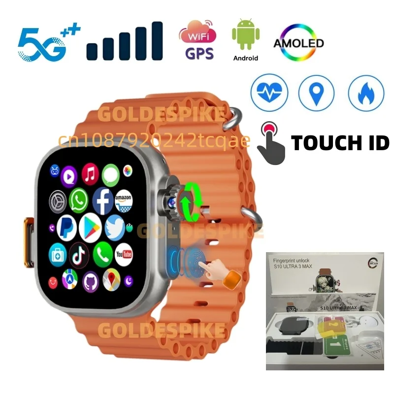 

S10 ultra 3 max SmartWatch 4G/5G Android OS GPS 2,2-дюймовые AMOLED Smart Watch Play Store Загрузка TOUCH ID SIM-карта WIFI Мужчины Женщины