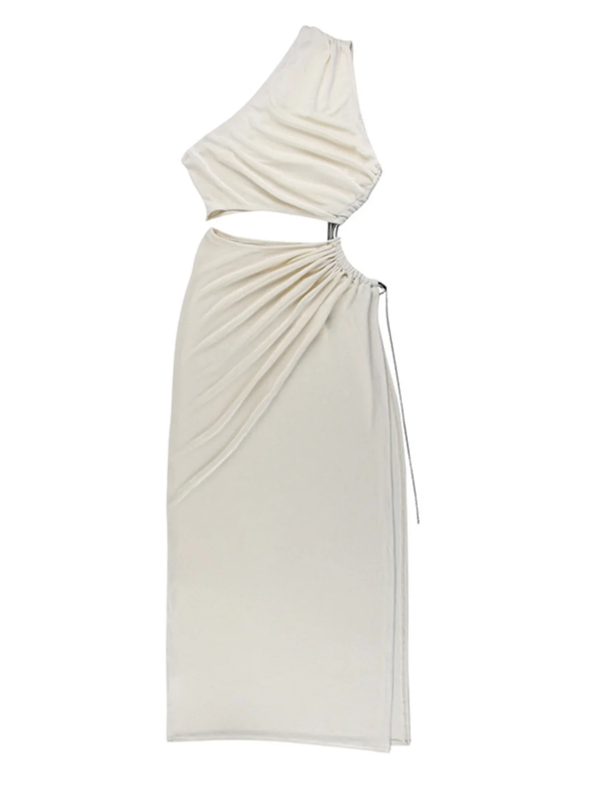 Vestido Largo Sexy con Aberturas, Un Hombro Descubierto, Sin Mangas, Cintura Media, Falda en Línea A, Color Puro, Estilo Ins,...