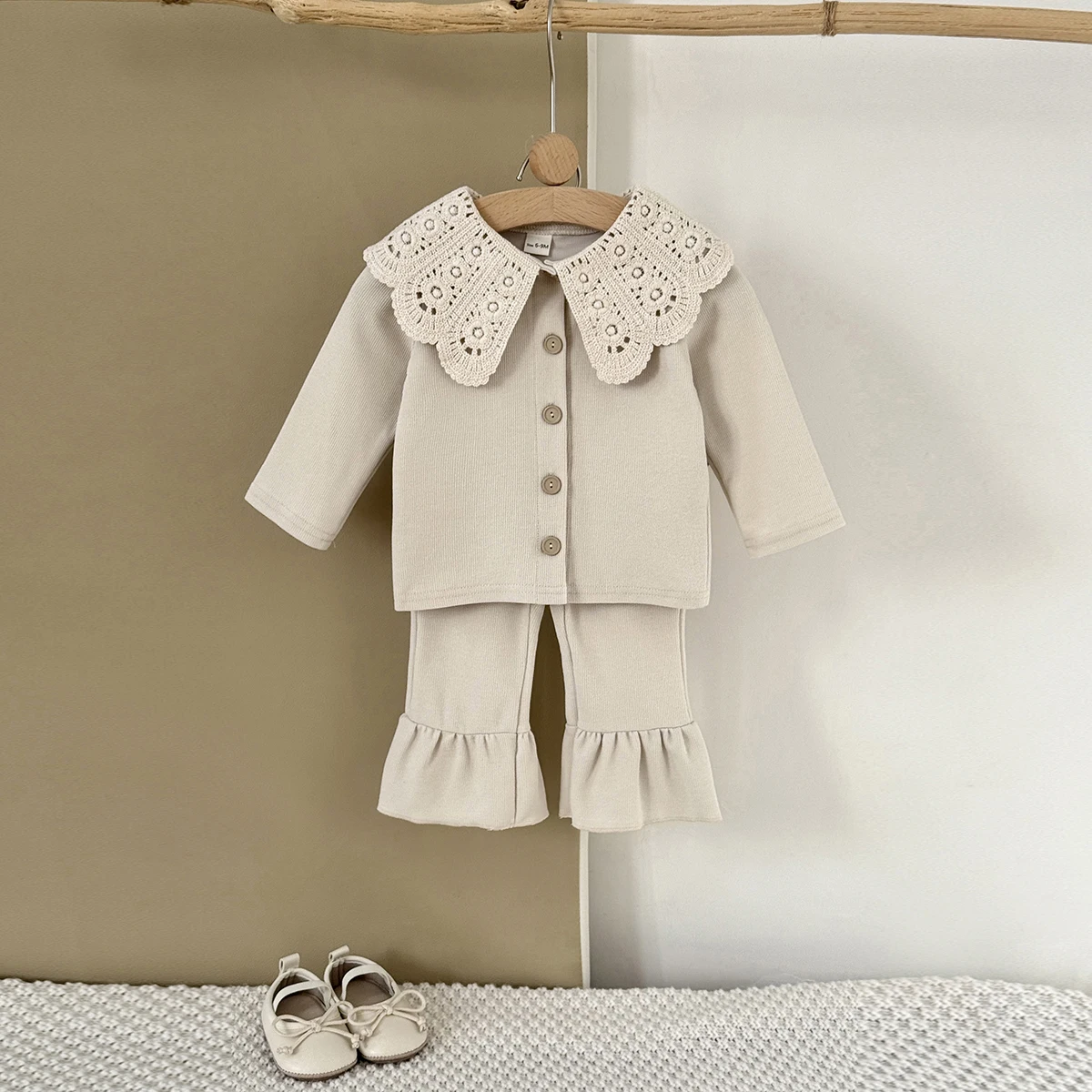 2PCS Frühling Herbst Neue Geboren Baby Set Komfortable Große Spitze Kragen einreiher Langarm Hose Baby Mädchen kleidung – Detail 1