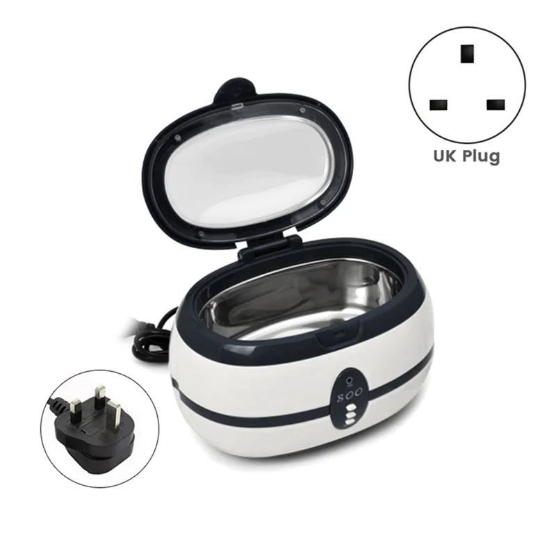 ABKR-Pequeno limpador ultrassônico de joias, relógios, óculos, barbeadores, limpadores ultrassônicos. Plugue do Reino Unido