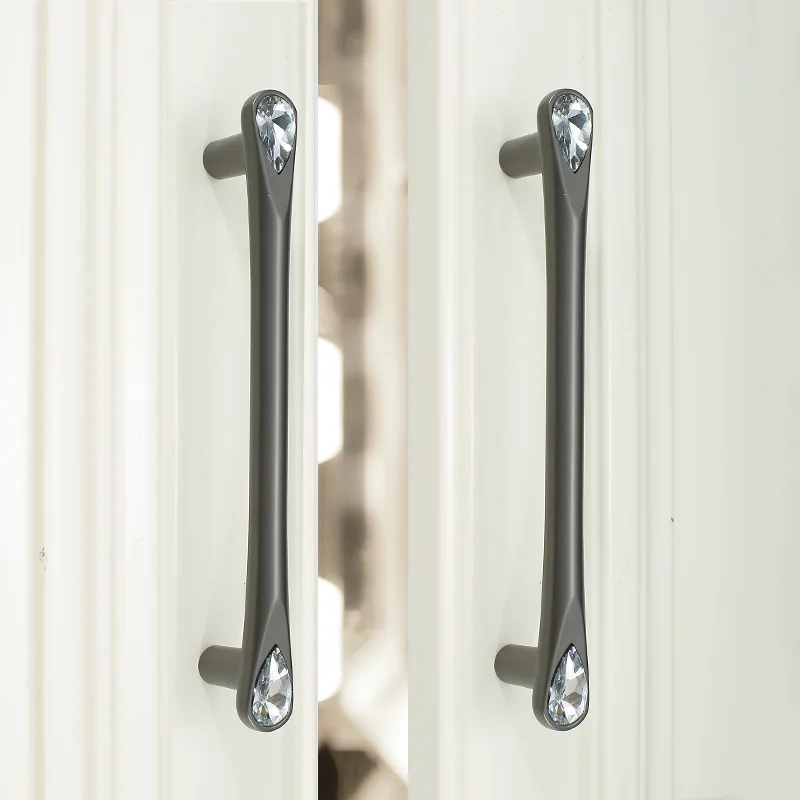 Pearl Black Cabinet Handle with Crystal Modern Minimalist Luxury Drawer Pull Single Hole
