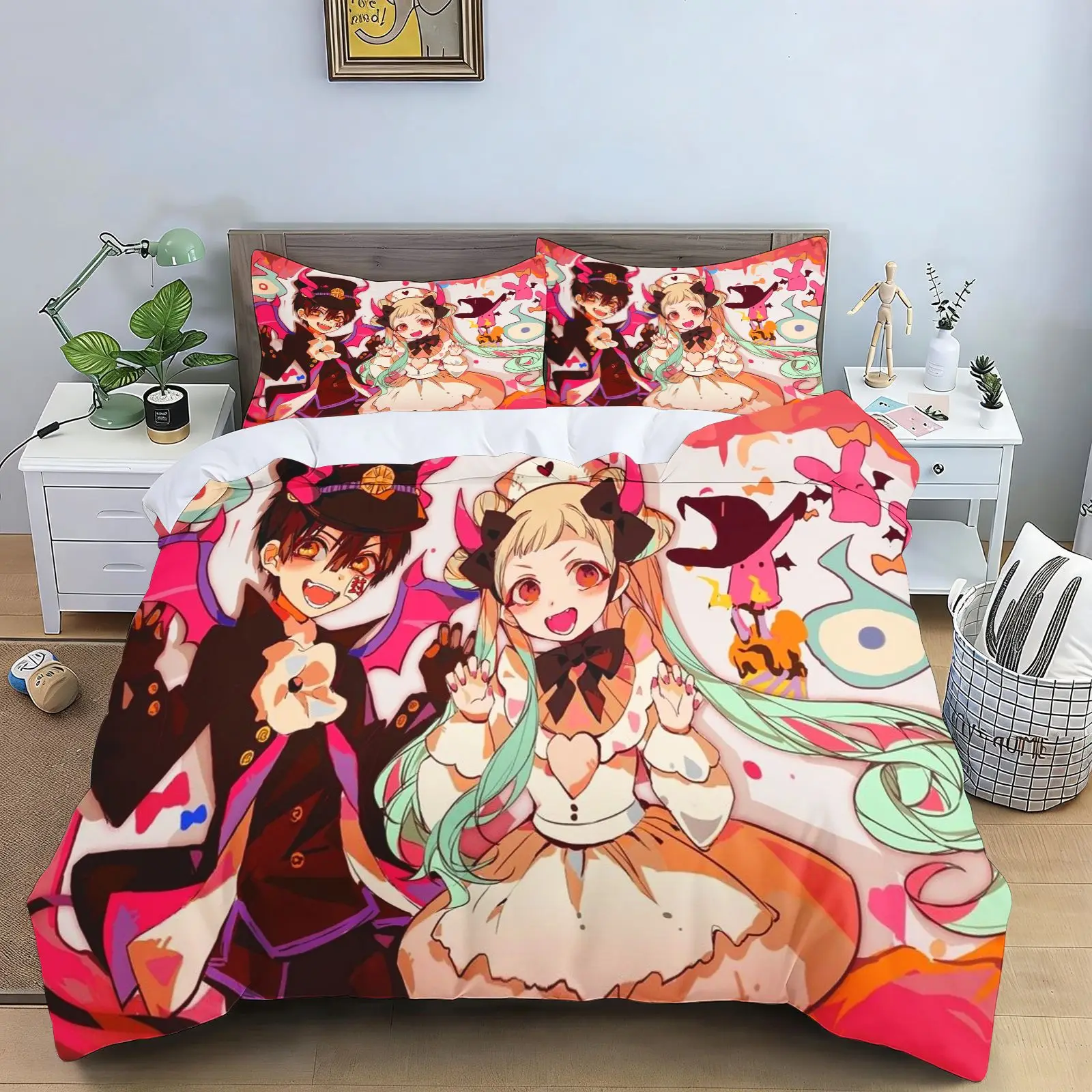 Jibaku Shounen Hanako‑kun Bed Linen Set Cute Anime Character Duvet Cover Pillowcase 2‑3Pcs Soft Bedding For Youth Bedroom Decor