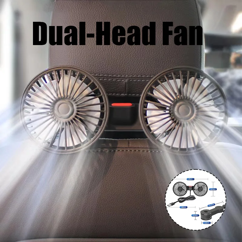 For Car Home Accessories Car Fan 360° 3-speed Car Seat Back Cooling Fan USB Charge Dual Head Fan Adjustable Rotation Neck Cooler